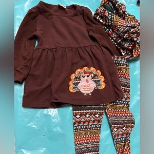 Pre-loved Thanksgiving styled brown dress matching leggings and a scarf
